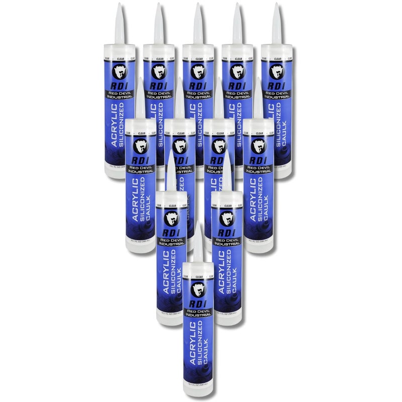 Red Devil 08760I12RD PRO Construction Grade Siliconized Acrylic Sealant, 10.1 oz., Clear, 12 - Pack - Image 1